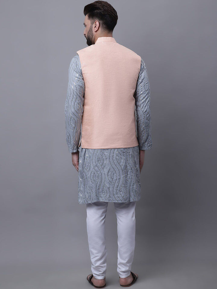 SOJANYA Men Leheriya Embroidered Pure Cotton Kurta With Churidar & Nehru Kurta