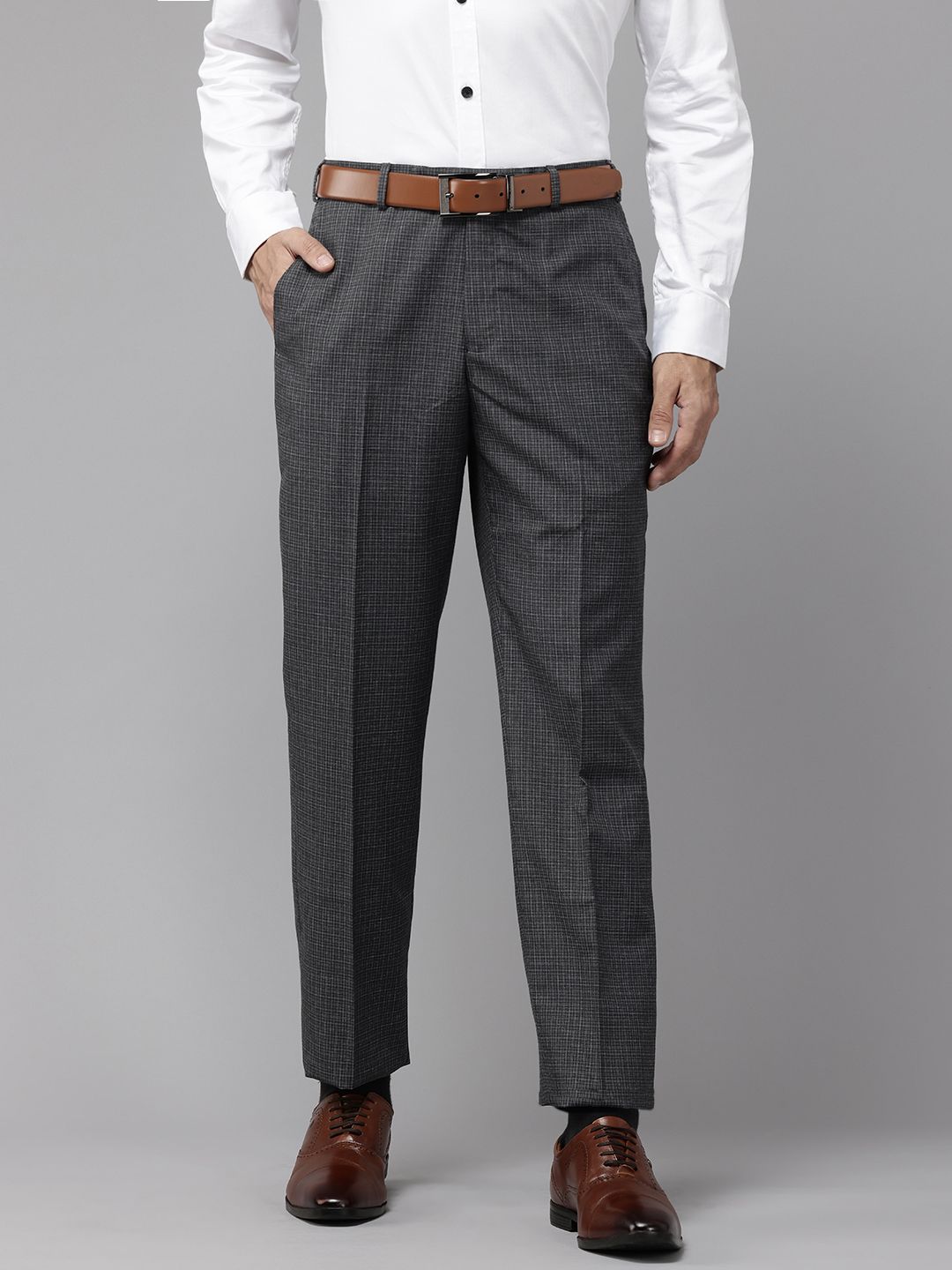 Park Avenue Men Checked Formal Trousers