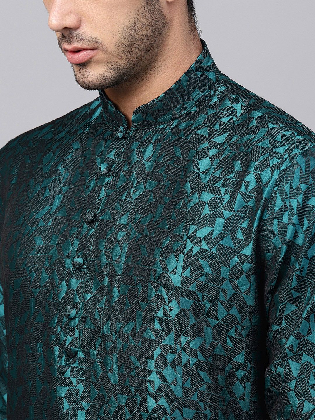 SOJANYA Men Teal Woven Design Straight Kurta