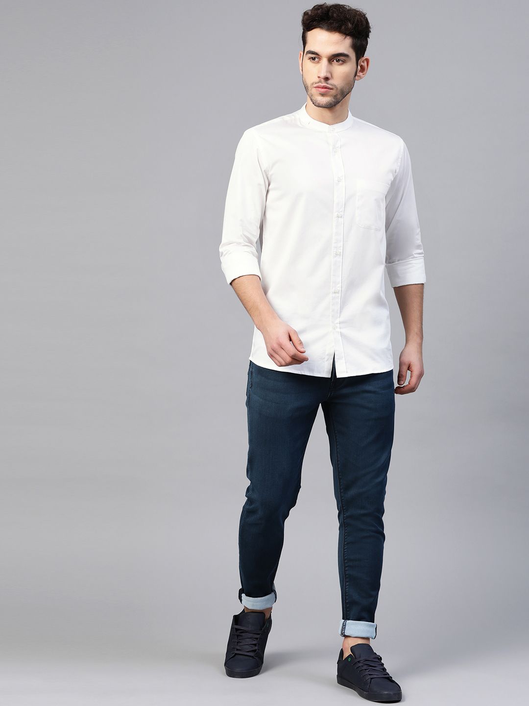 DENNISON Men White Smart Slim Fit Solid Water & Stain Repellent Casual Shirt