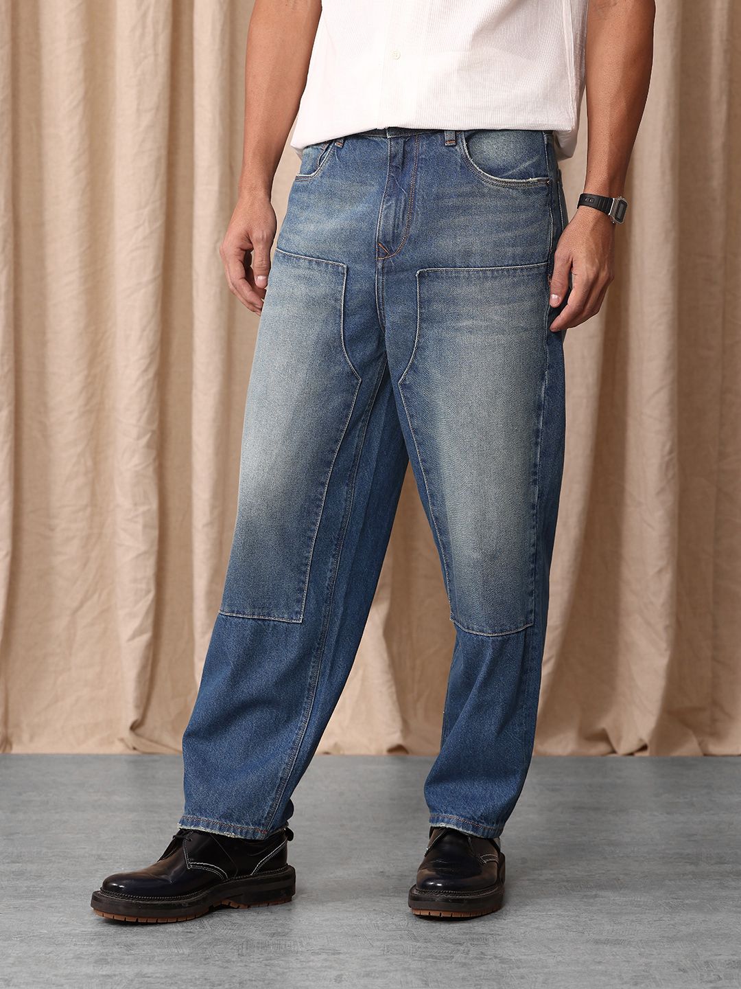 Mr Bowerbird Men Pure Cotton Oversized Heavy Fade Jeans