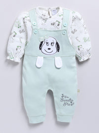 Moms Love Infants Girls Pure Cotton Applique Detail Dungaree With Printed T-Shirt