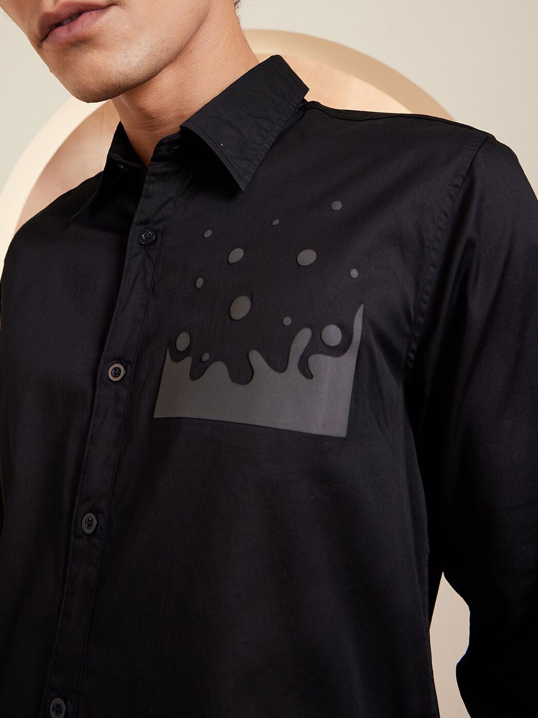 DENNISON Smart Abstract Printed Spread Collar Long Sleeve Cotton Shirt