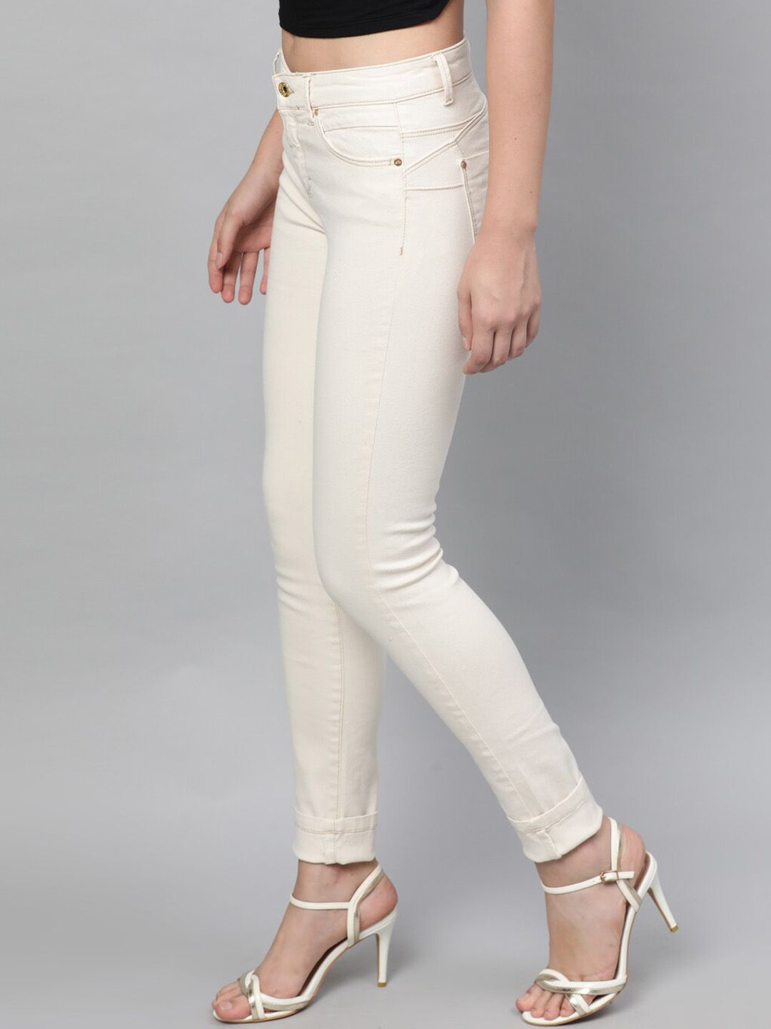 STREET 9 Women White Skinny Fit Mid-Rise Clean Look Stretchable Jeans