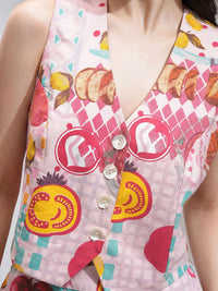 ESPYR By Tokyo Talkies Women Printed Waistcoat And Shorts Co-Ord Set