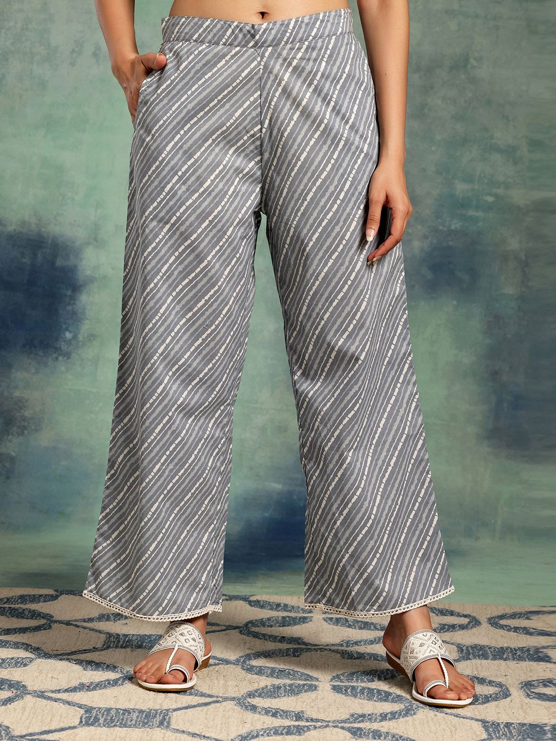 Libas Bandhani Printed Pleated Pure Cotton Kurta with Palazzos & With Dupatta