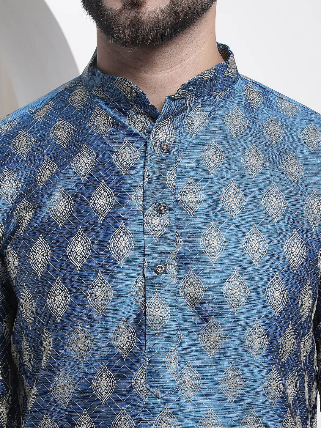 SOJANYA Men Silk Blend Ethnic Motifs Jacquard Kurta