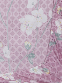 KLOTTHE Purple Floral Cotton Mesra Kulit 300 TC Dilengkapi Cadar King Halus dengan 2 Sarung Bantal-250 x 225 cm