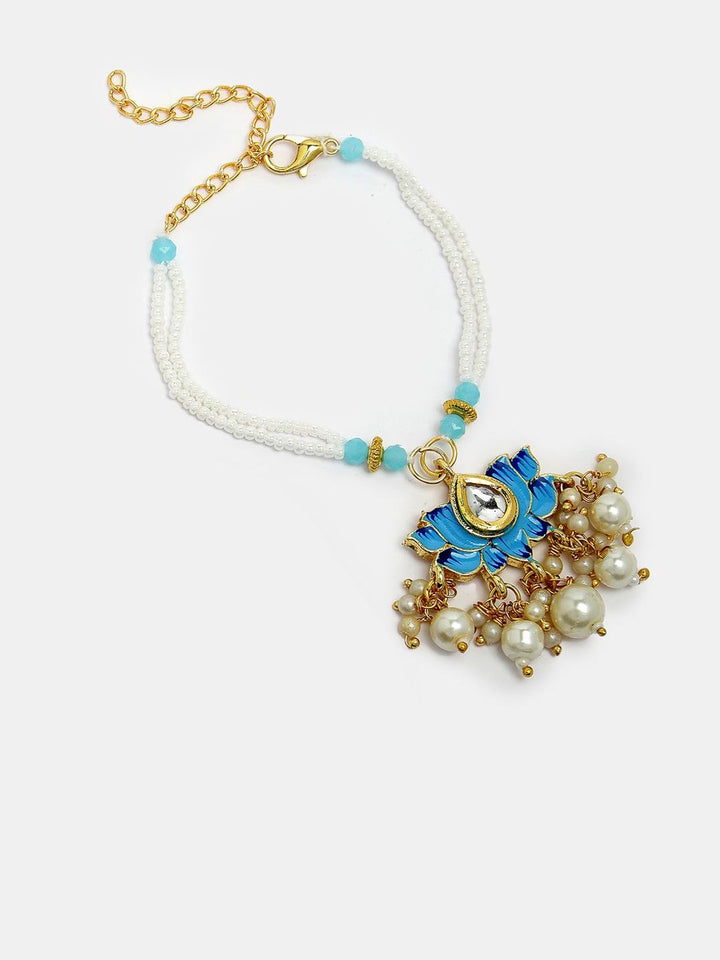 NVR Set of 2 Lotus Stone-Studded & Beaded Bhaiya Bhabhi Rakhi with Roli Chawal