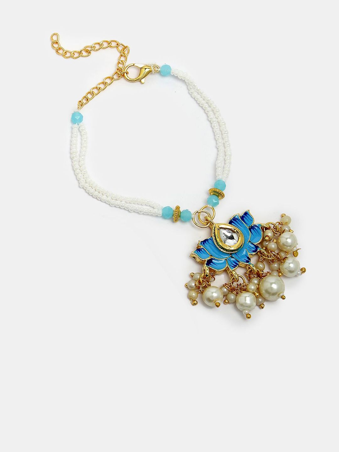 NVR Set of 2 Lotus Stone-Studded & Beaded Bhaiya Bhabhi Rakhi with Roli Chawal