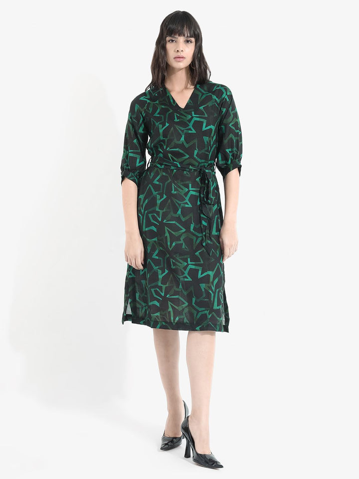 RAREISM Abstract Print Linen A-Line Midi Dress
