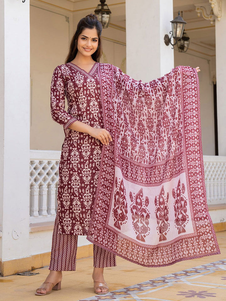 KALINI Ethnic Motifs Printed Straight Kurta with Trousers & Dupatta