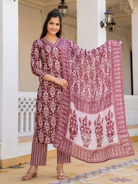 KALINI Ethnic Motifs Printed Straight Kurta with Trousers & Dupatta