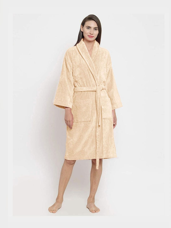 MYTRIDENT White Pure Cotton Bath Robe With 2 Front Pockets