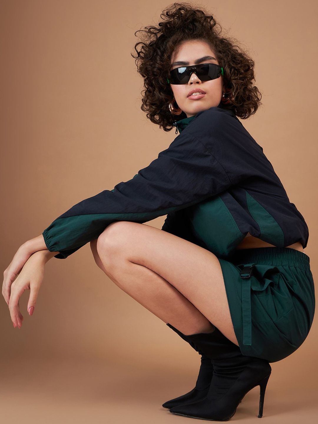 SASSAFRAS Green Colourblocked Mock Collar Bomber Jacket