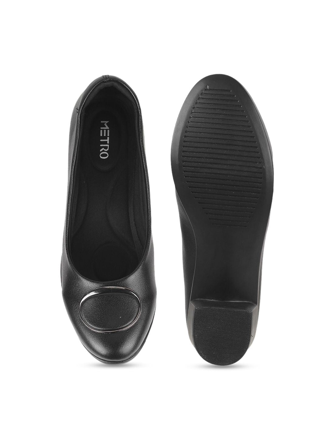Metro Round Toe Embellished Block Pumps