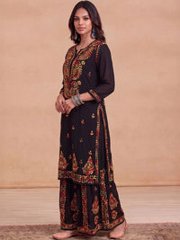 House of Chikankari Women Ethnic Motifs Embroidered Regular Thread Work Kurta with Sharara