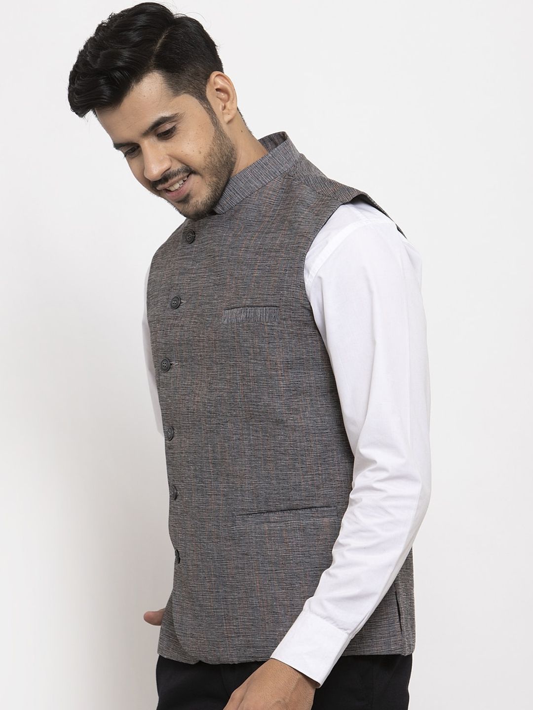 KLOTTHE Men Grey Solid Nehru Jacket