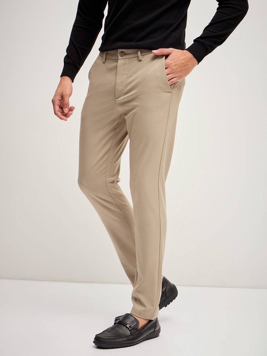 THE BEAR HOUSE Men Solid 4 Way Stretch Slim Fit Formal Trouser