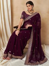 Saree mall Embellished Sequinned Poly Georgette Sarees