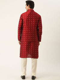 SOJANYA Kurta Motif Etnik Maroon Lelaki dengan Jaket Churidar & Nehru