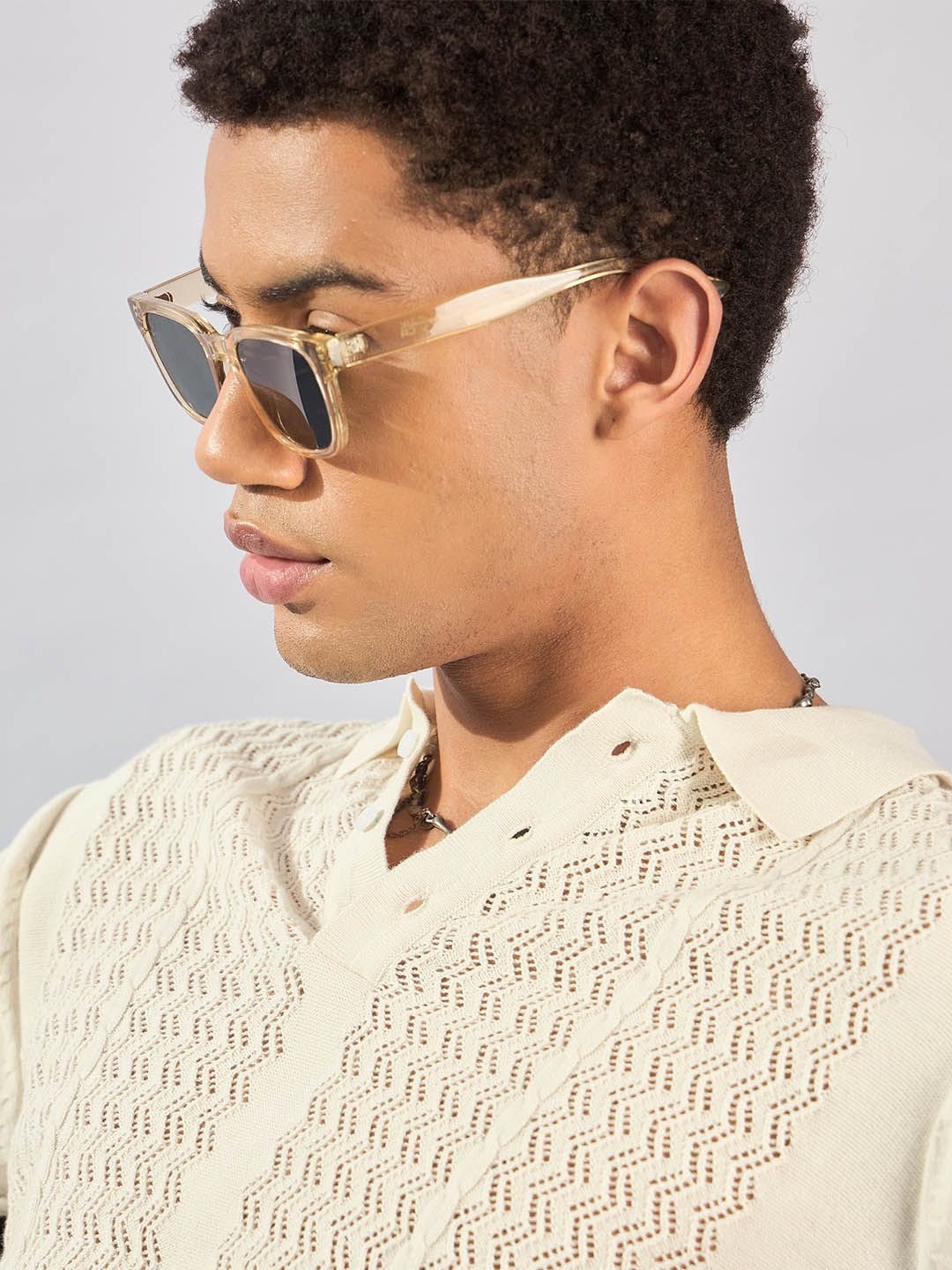 DENNISON Men Textured Semi Sheer Polo Collar Stretchex T-shirt