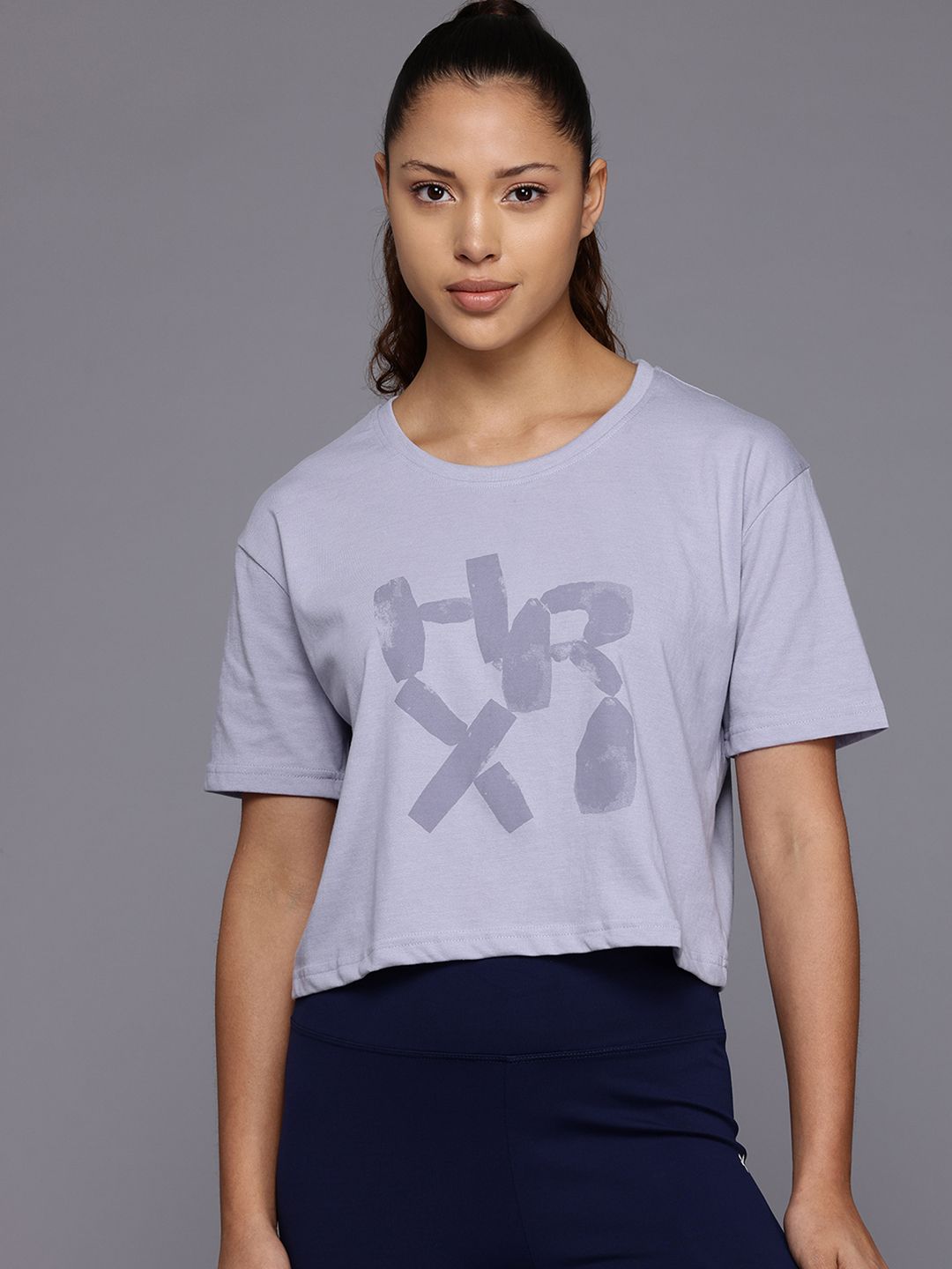 HRX by Hrithik Roshan Brand Logo Print Boxy Yoga T-shirt