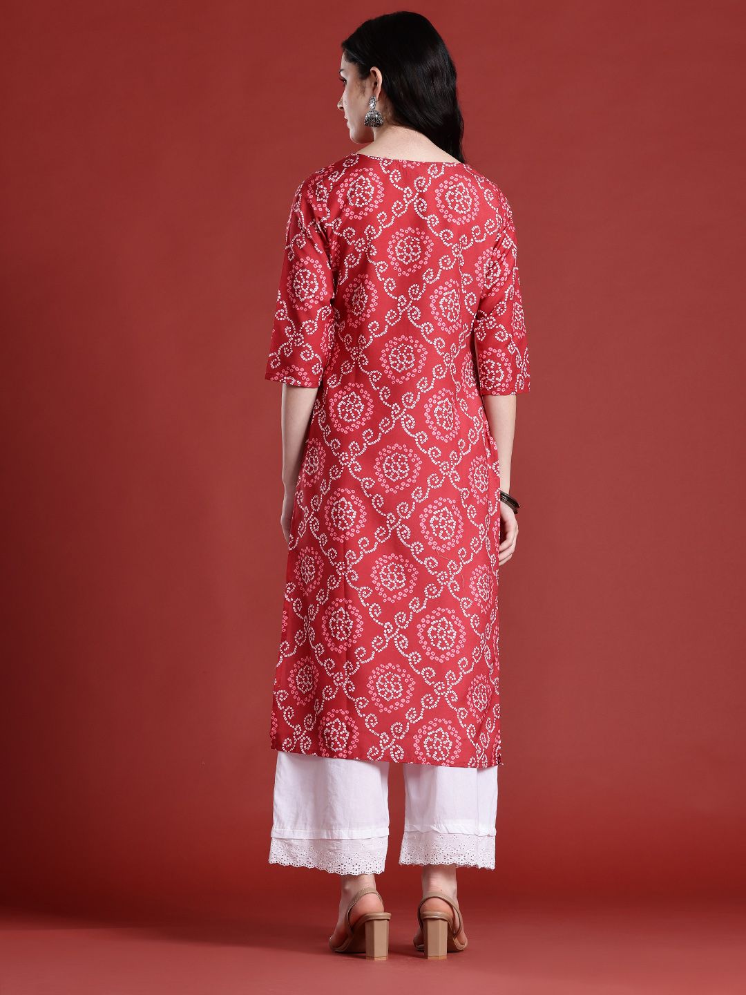 Anouk Bandhani Printed Boat Neck Straight Kurta