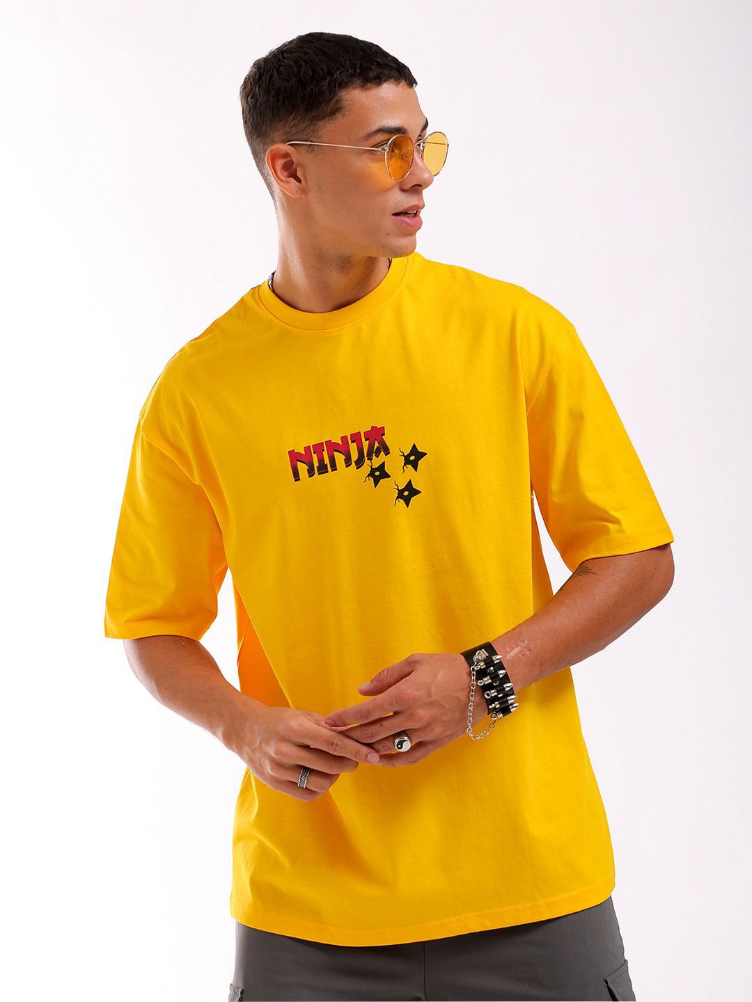 The Indian Garage Co Men Back Printed Round Neck Boxy Oversized T-shirt