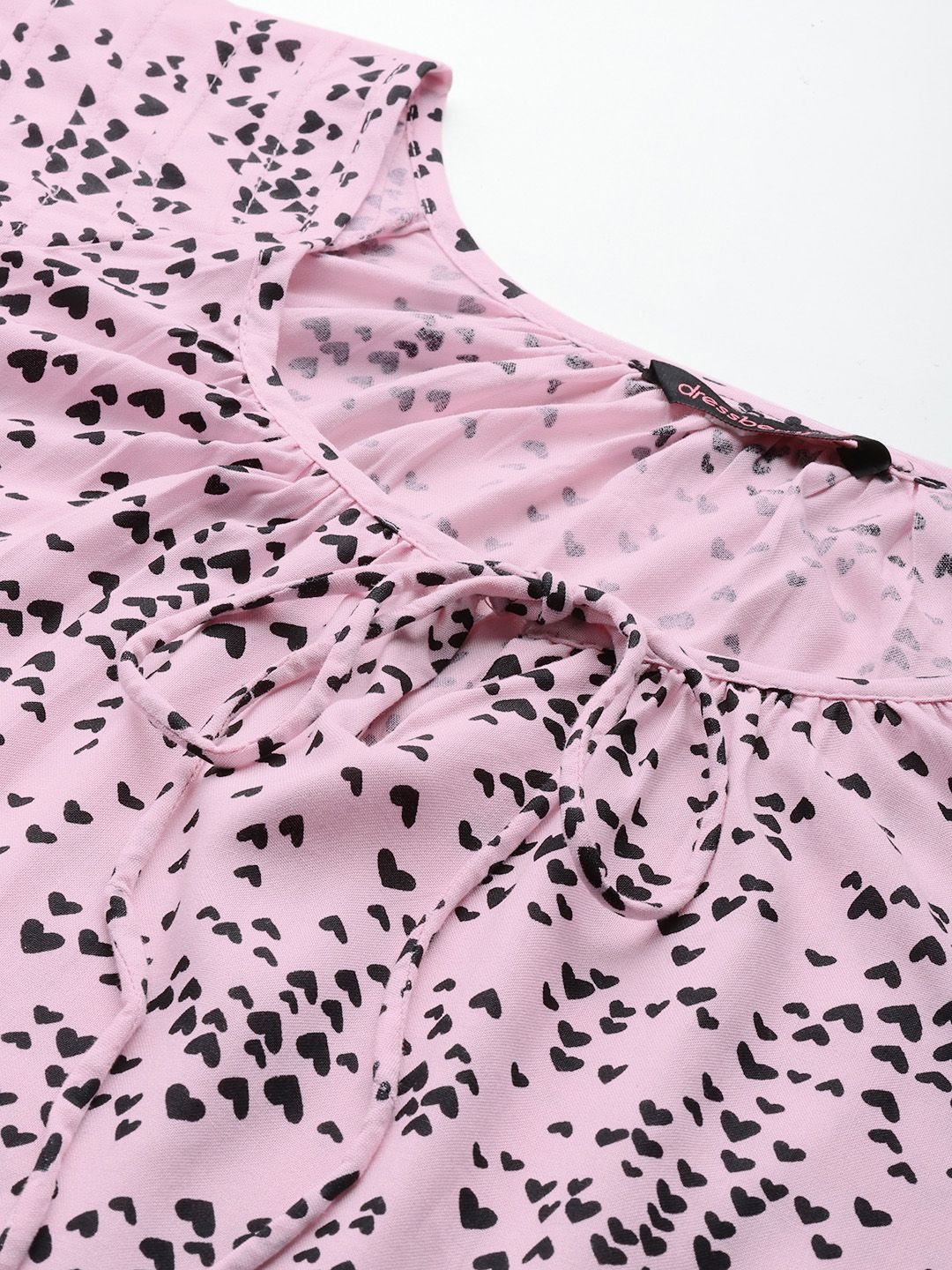 DressBerry Printed Tie-Up Neck Puff Sleeve Top