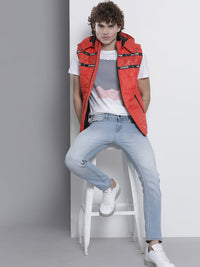 The Indian Garage Co Men Red Solid Padded Detachable Hood Jacket
