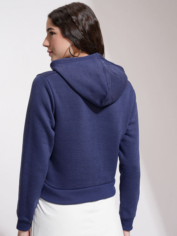 Tokyo Talkies Women Navy Blue & Red Colourblocked Hooded Sweatshirt