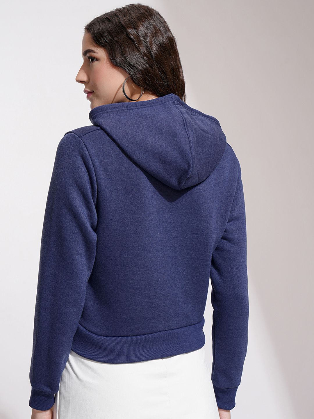 Tokyo Talkies Women Navy Blue & Red Colourblocked Hooded Sweatshirt