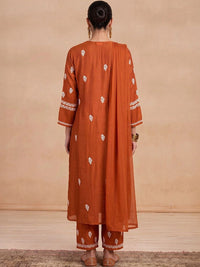 House of Chikankari Women Ethnic Motifs Embroidered Regular Thread Work Chanderi Silk Kurta with Trousers &