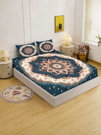 Moda Rapido X KLOTTHE Blue Floral 400 TC Bedsheet with 2 Pillow Covers