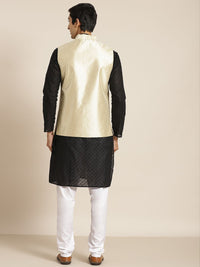 SOJANYA Men Black Chikankari Pure Cotton Kurta with Churidar & Nehrujacket