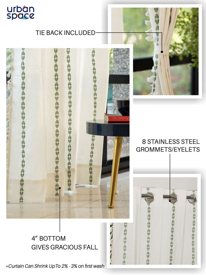 URBAN SPACE White & Green Embroidered Door Curtain