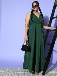 Berrylush Curve Women  Green Solid Wrap It Up Dress