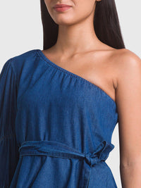 SPYKAR Blue One Shoulder Denim Top