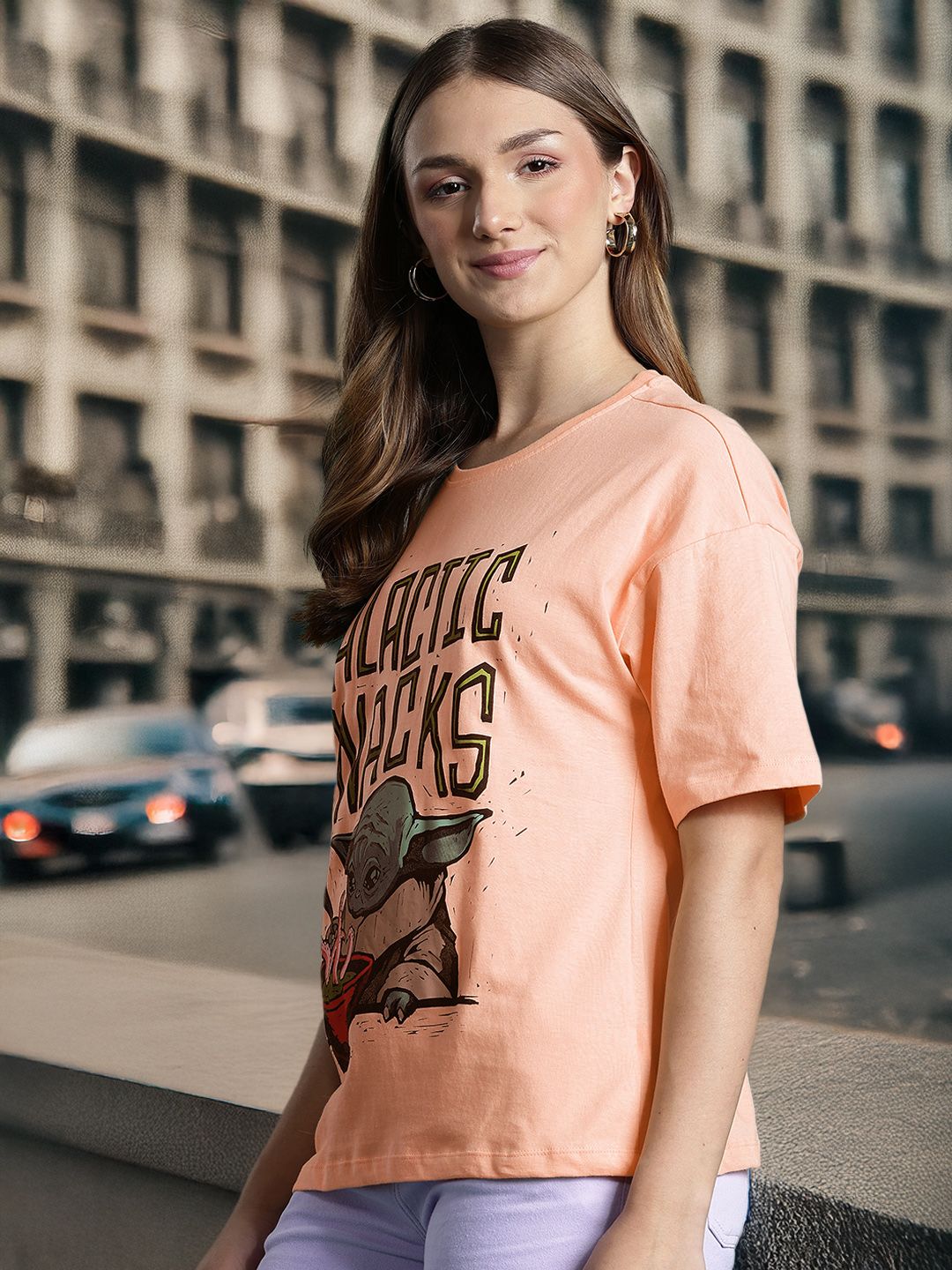 DressBerry Printed Drop-Shoulder Sleeves Pure Cotton Relaxed T-shirt