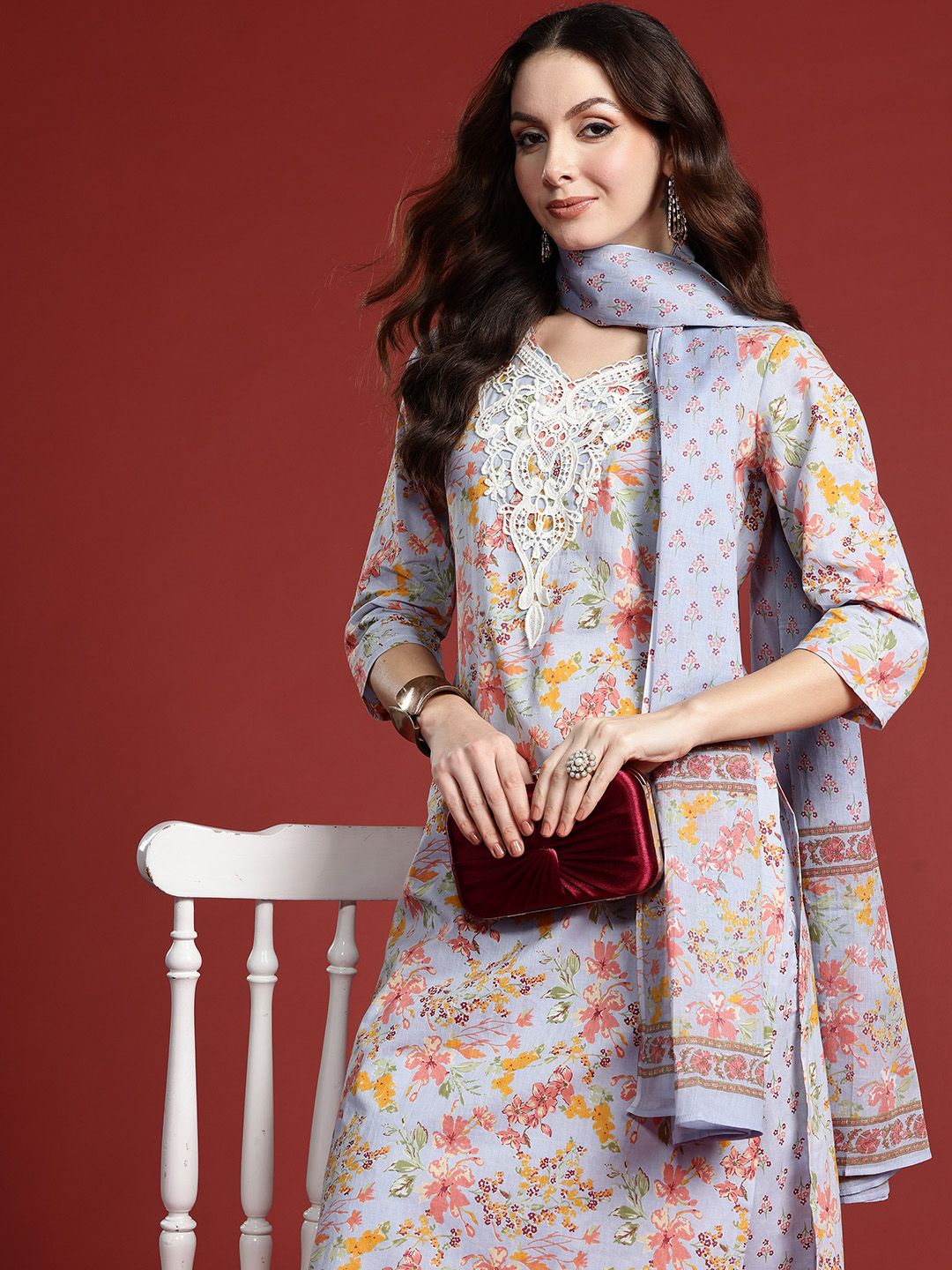 Indo Era Floral Printed Pure Cotton Kurta with Salwar & With Dupatta