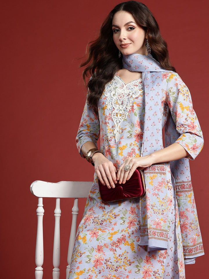 Indo Era Floral Printed Pure Cotton Kurta with Salwar & With Dupatta