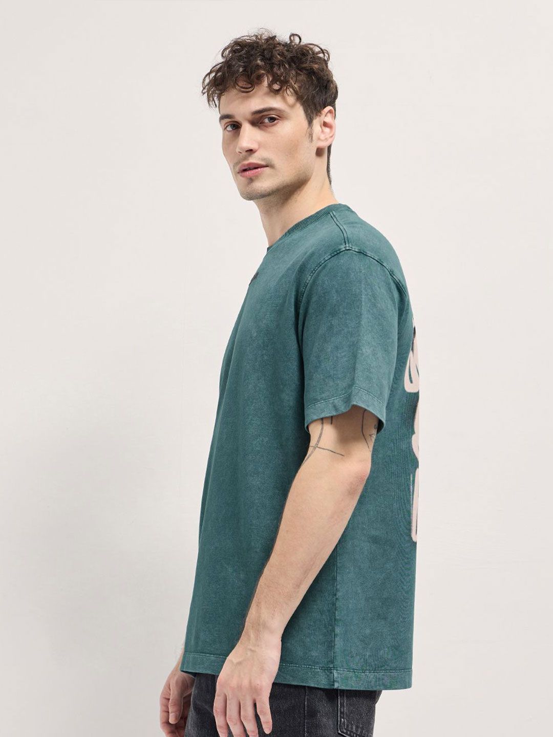 THE BEAR HOUSE Men Typography Printed Round Neck Cotton Oversized T-shirt