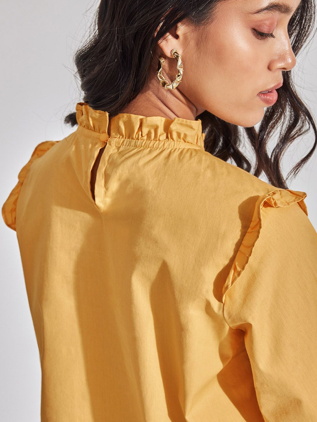 The Label Life High Neck Pintuck Ruffled Cotton Top