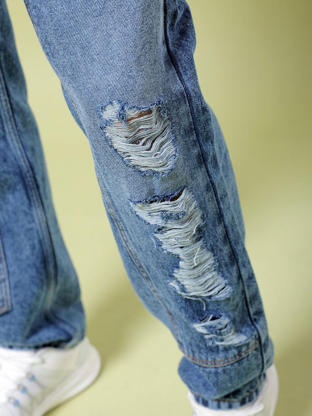 The Indian Garage Co Men Straight Fit Highly Distressed Mid Rise Heavy Fade Cotton Jeans