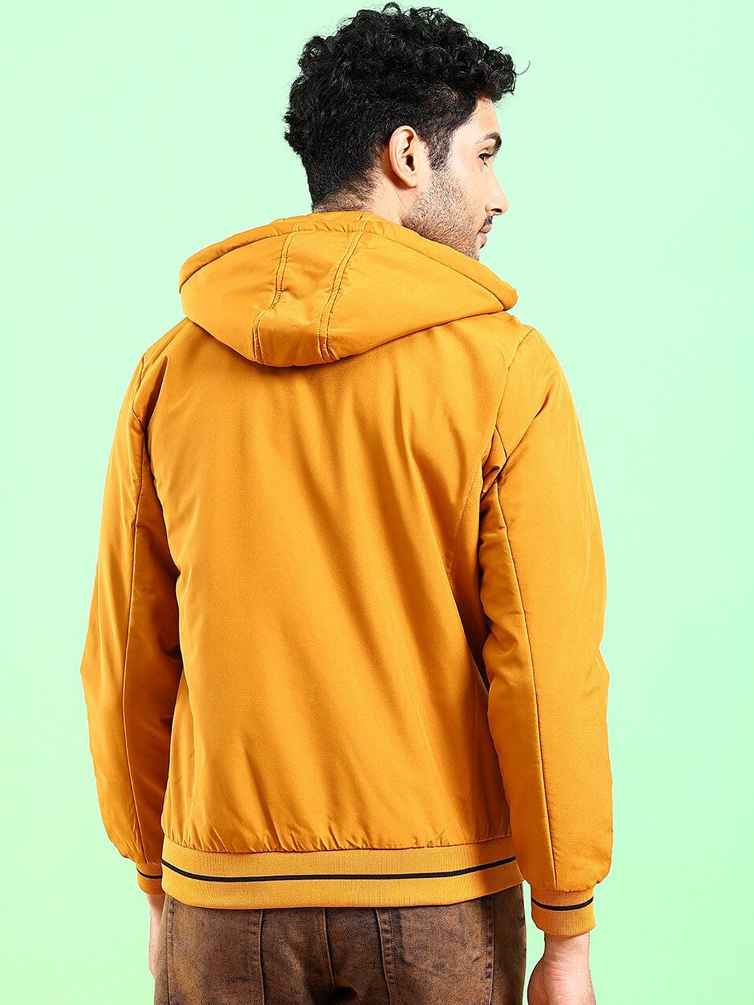 The Indian Garage Co Men Regular Fit Bomber Jacket with Detachable Hood