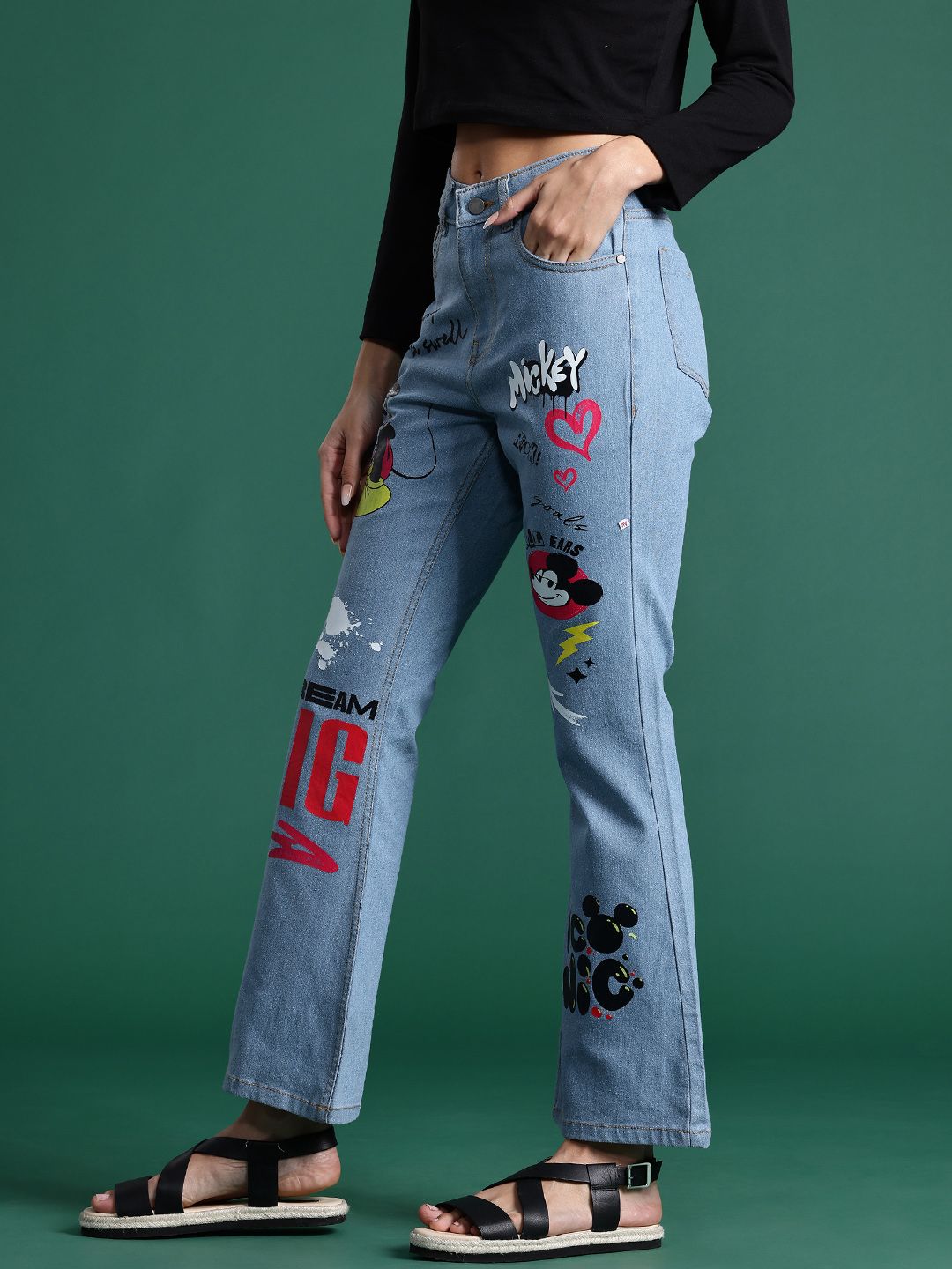 DressBerry Women Mickey Mouse Printed Slim Flared Fit Stretchable Jeans