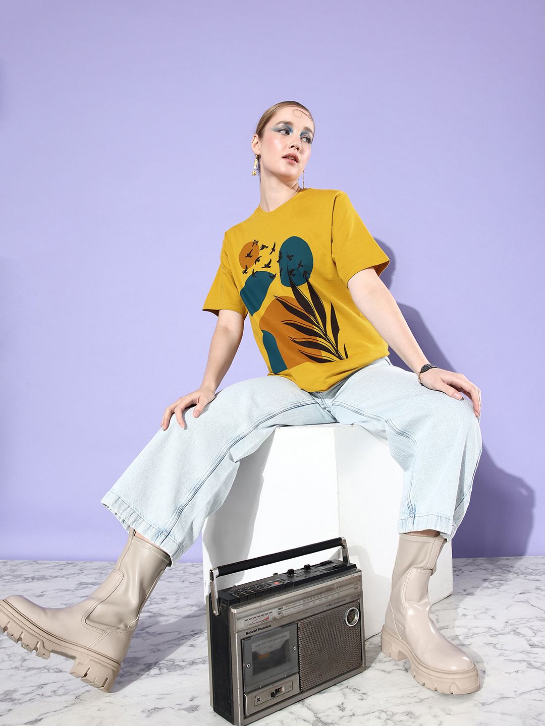 Mustard Yellow Graphic Printed Relaxed Fit T-shirt