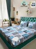 KLOTTHE Book Lipat Biru Geometrik Bercetak Kapas Tulen Double King Cadar & Sarung Bantal