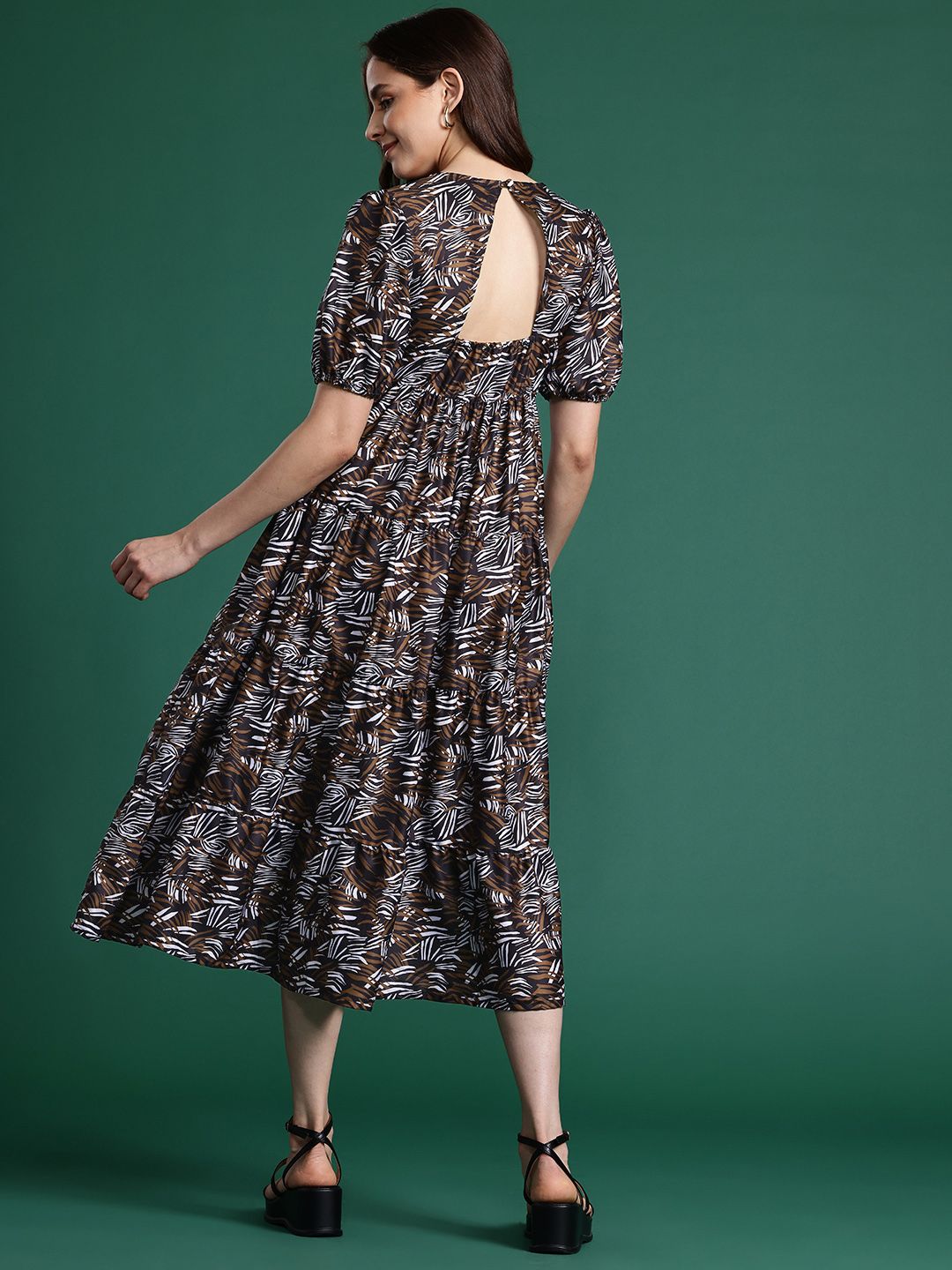 DressBerry Printed Fit & Flare Tiered Midi Dress
